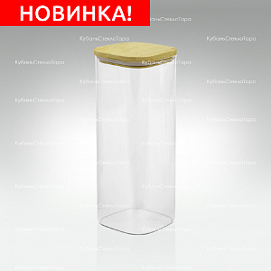Банка 1,9 л стеклянная квадратная с бамбуковой крышкой оптом и по оптовым ценам в Волгограде